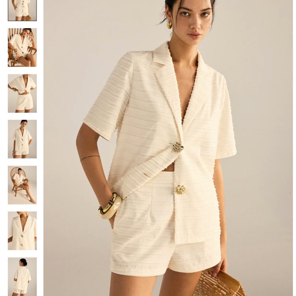 Commense Textured Short-Sleeve Blazer and Shorts Set XS